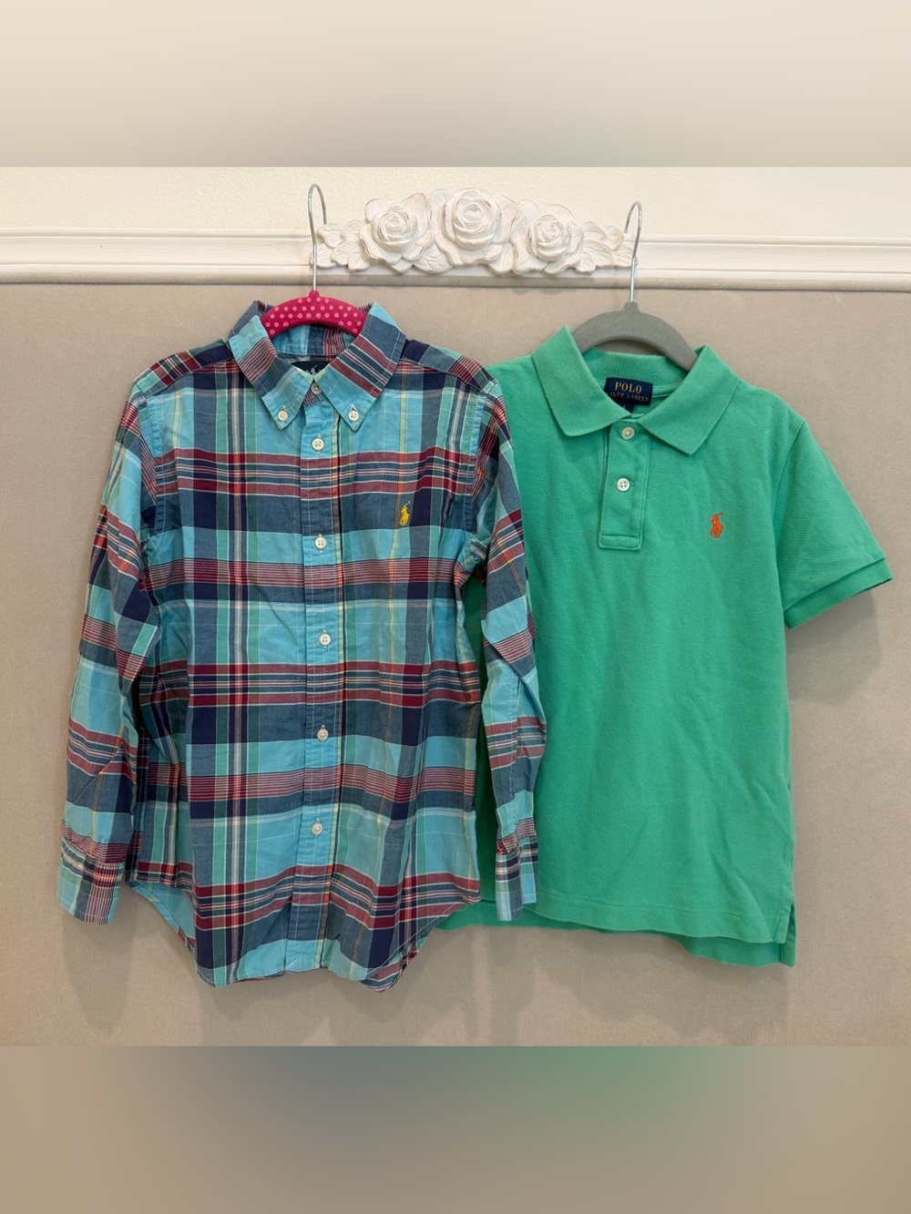 Polo by Ralph Lauren Boys Plaid Button-Down & Green Polo Set 6 Years